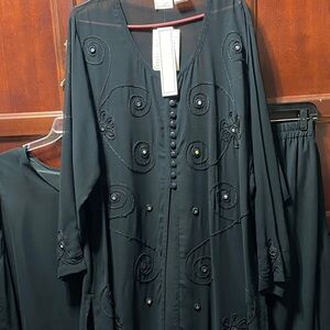 Roaman’s vintage Elegant Black Embroidered 3 piece duster set plus size 4X